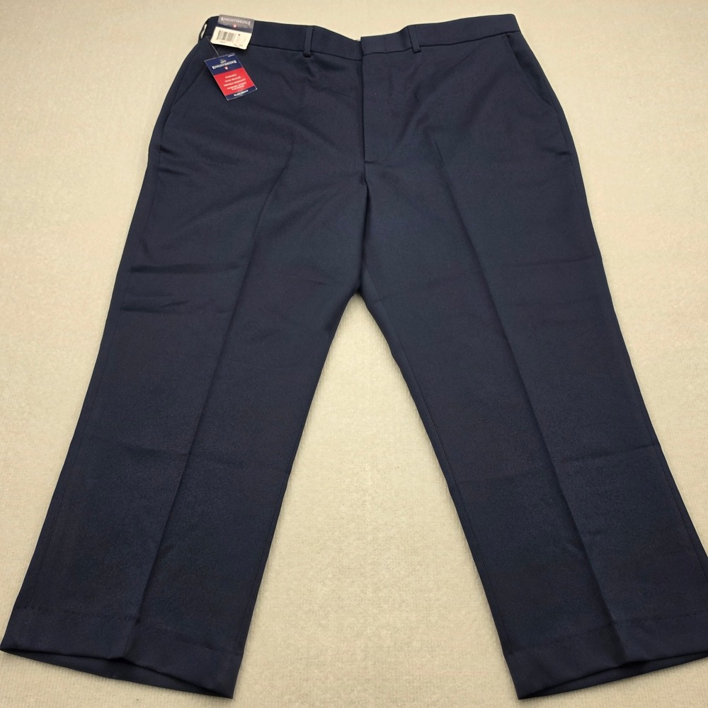 Knightsbridge Dress Pants Men 37x25 Navy Blue Flat Front Straight Leg Trousers